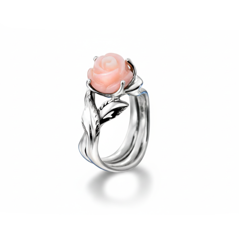 Blush gyűrű - 14k, fehér arany, rózsaszín koral