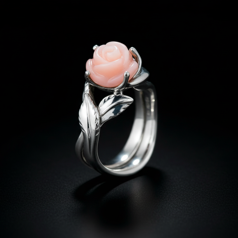 Blush gyűrű - 14k, fehér arany, rózsaszín koral