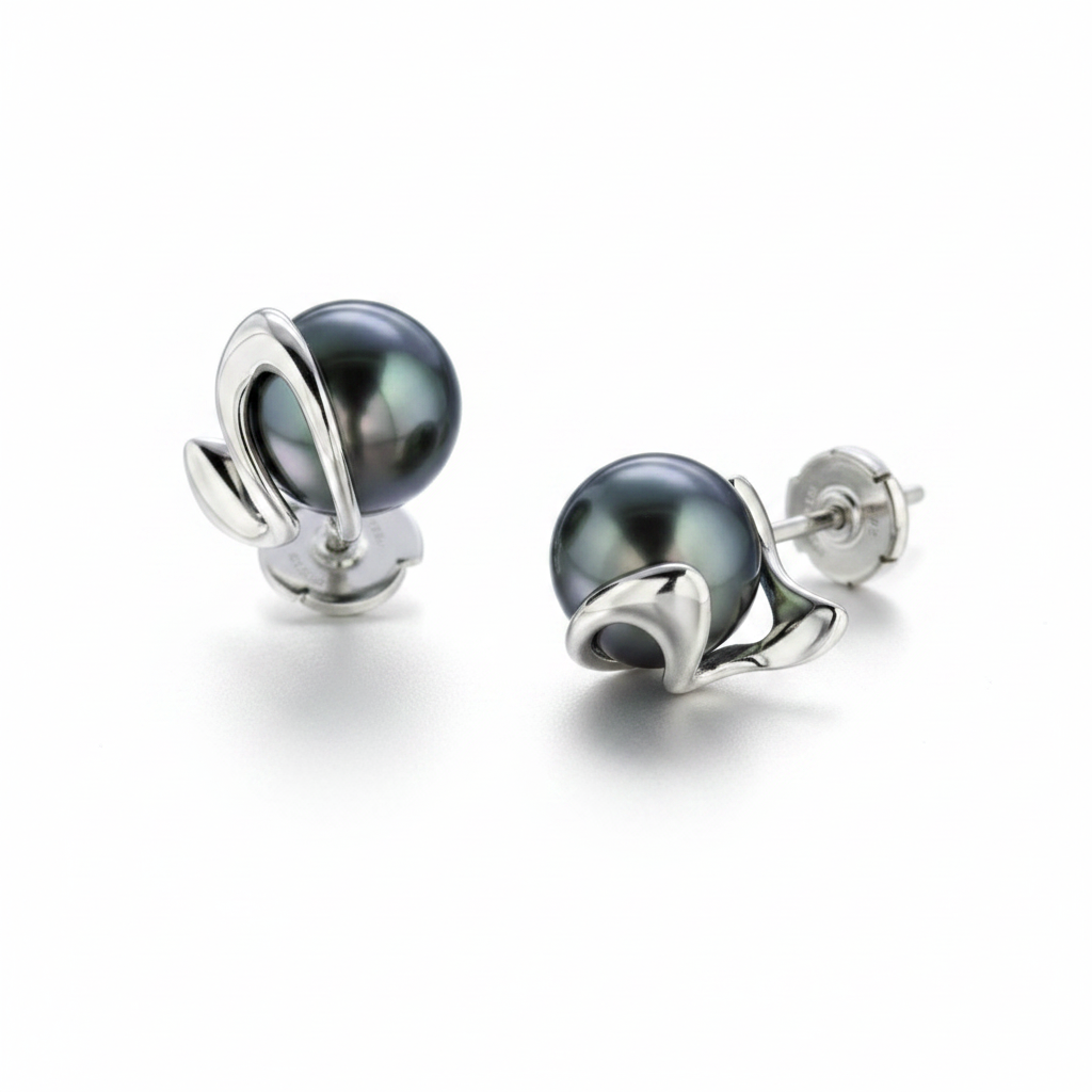 Pearl Noire fülbevaló - 18k, fehér arany, tahiti gyöngy