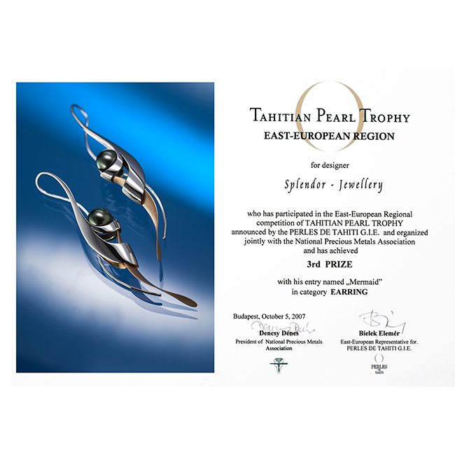 Mermaid fülbevaló - 18k, fehér arany, tahiti gyöngy