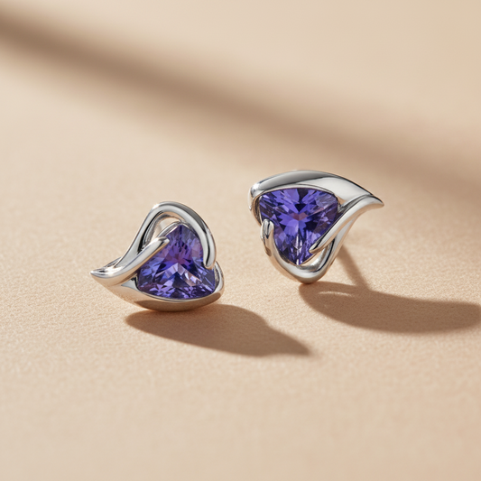 Tanzanite Heart fülbevaló - 14k, fehér arany, tanzanitok