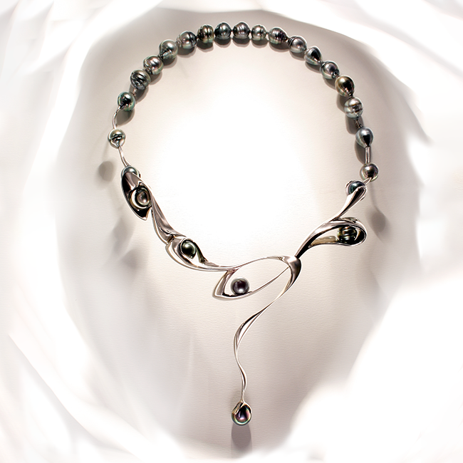 Surf necklace and pearl row - 14k, fehér arany, tahiti gyöngyök