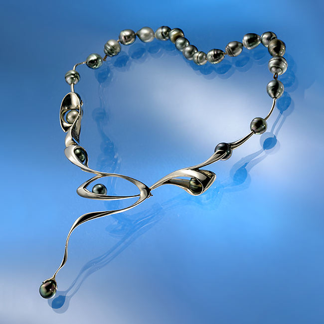 Surf necklace and pearl row - 14k, fehér arany, tahiti gyöngyök