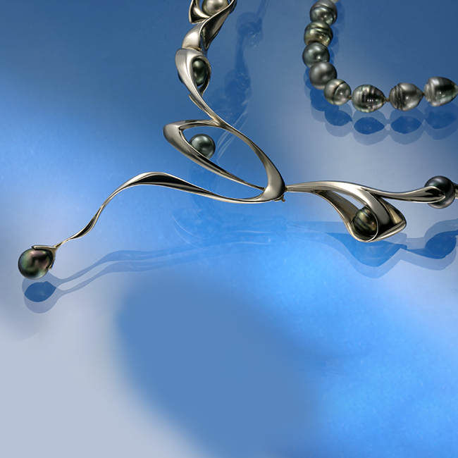 Surf necklace and pearl row - 14k, fehér arany, tahiti gyöngyök