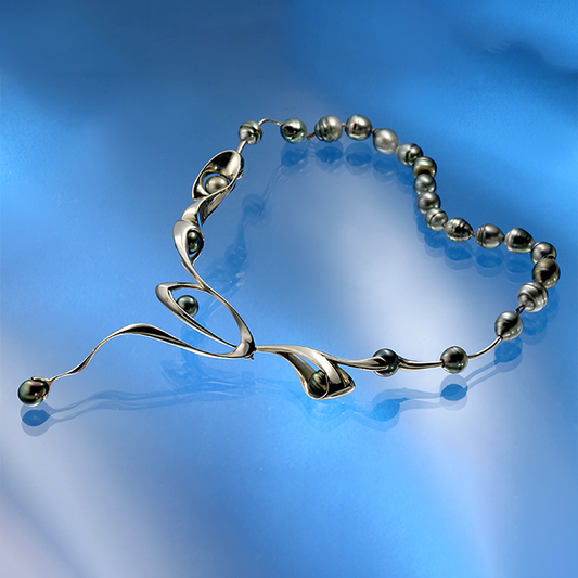 Surf necklace and pearl row - 14k, fehér arany, tahiti gyöngyök