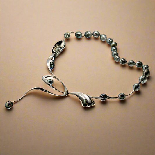 Surf necklace and pearl row - 14k, fehér arany, tahiti gyöngyök