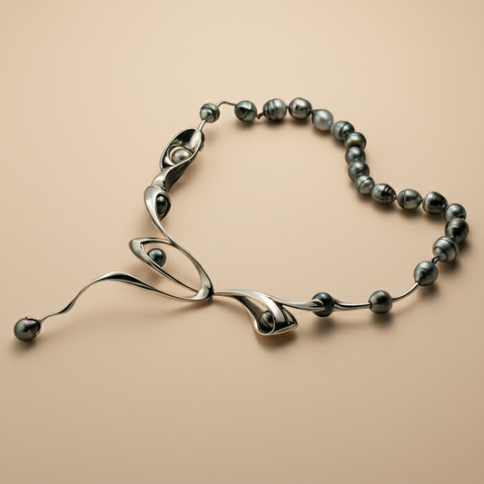Surf necklace and pearl row - 14k, fehér arany, tahiti gyöngyök
