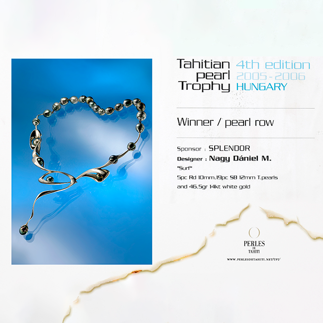 Surf necklace and pearl row - 14k, fehér arany, tahiti gyöngyök