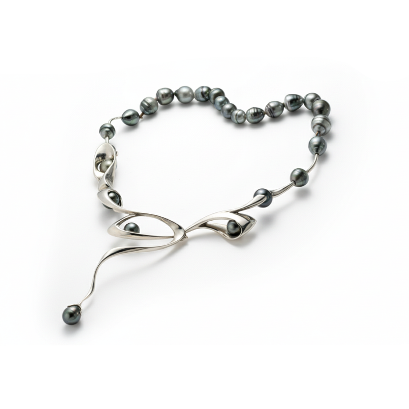 Surf necklace and pearl row - 14k, fehér arany, tahiti gyöngyök