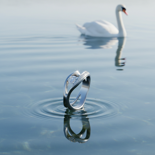 Swan gyűrű - 14k, fehér arany, gyémántok