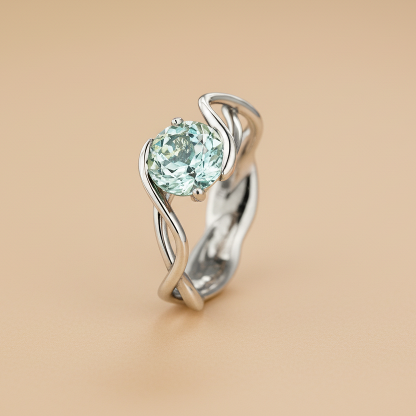 Viren gyűrű - 14k, fehér arany, turmalin