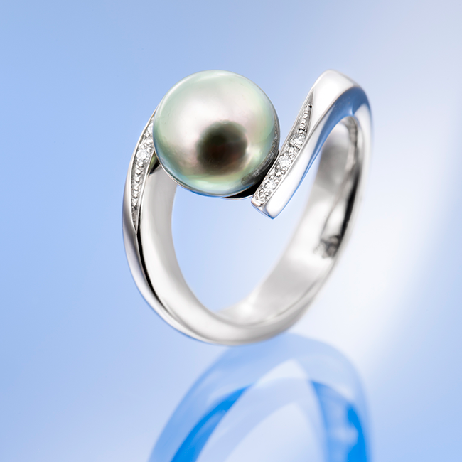 Eye of Tahiti gyűrű - 18k, fehér arany, tahiti gyöngy, gyémántok