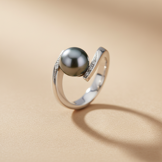 Eye of Tahiti gyűrű - 18k, fehér arany, tahiti gyöngy, gyémántok