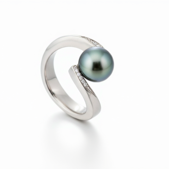 Eye of Tahiti gyűrű - 18k, fehér arany, tahiti gyöngy, gyémántok