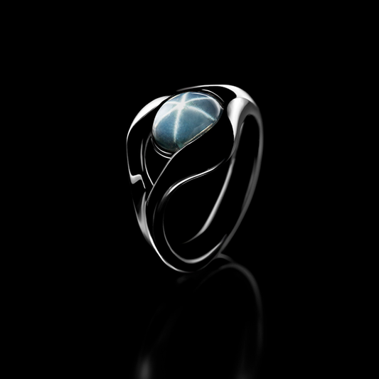 Visage Z gyűrű - 14k, fehér arany, csillag zafír